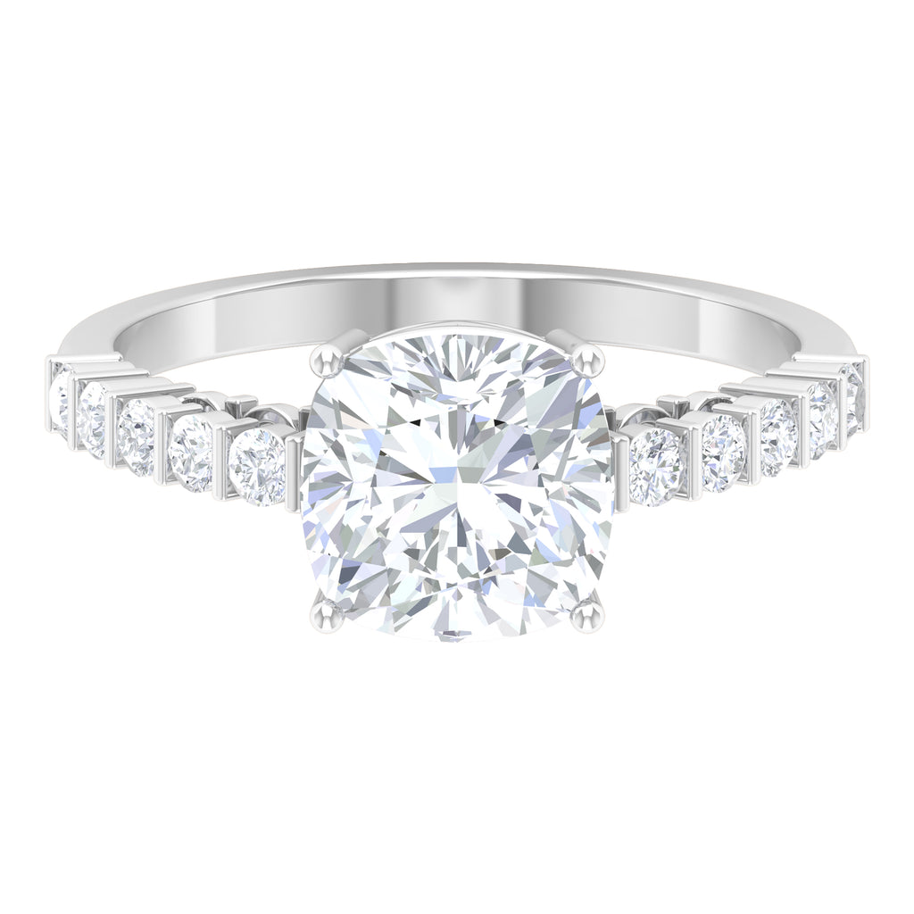 Cushion Cut Moissanite Solitaire Engagement Ring with Side Stones Moissanite - ( D-VS1 ) - Color and Clarity - Rosec Jewels