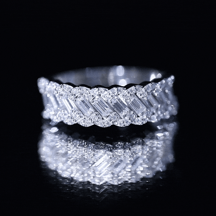 Baguette and Round Cut Zircon Braided Anniversary Ring AAAA - Rosec Jewels