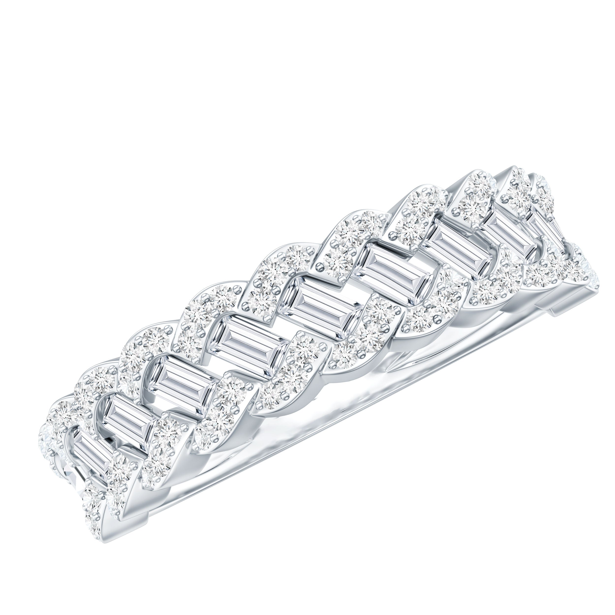Baguette and Round Cut Zircon Braided Anniversary Ring AAAA - Rosec Jewels