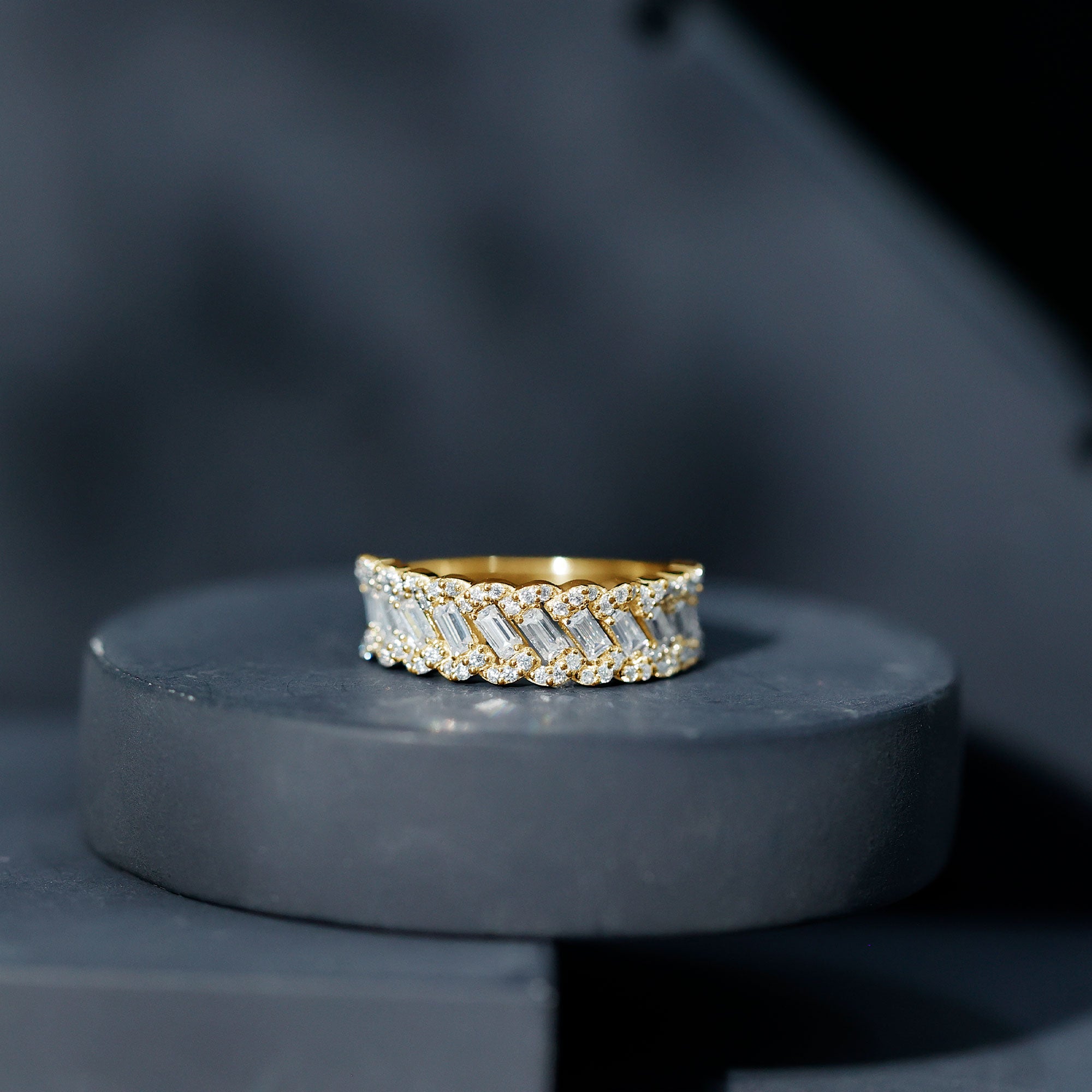 Baguette and Round Cut Zircon Braided Anniversary Ring AAAA - Rosec Jewels