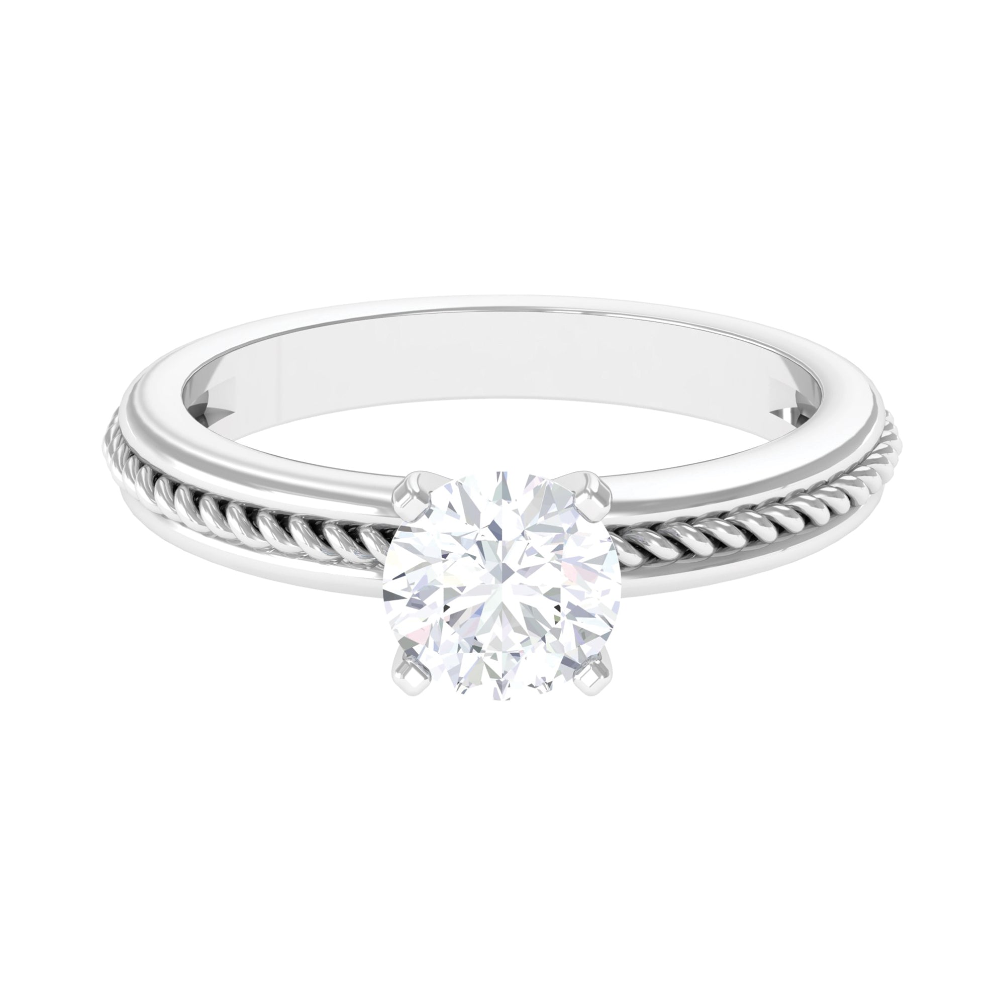 Cubic Zirconia Solitaire Twisted Rope Ring in Square Prong Setting AAAA - Rosec Jewels