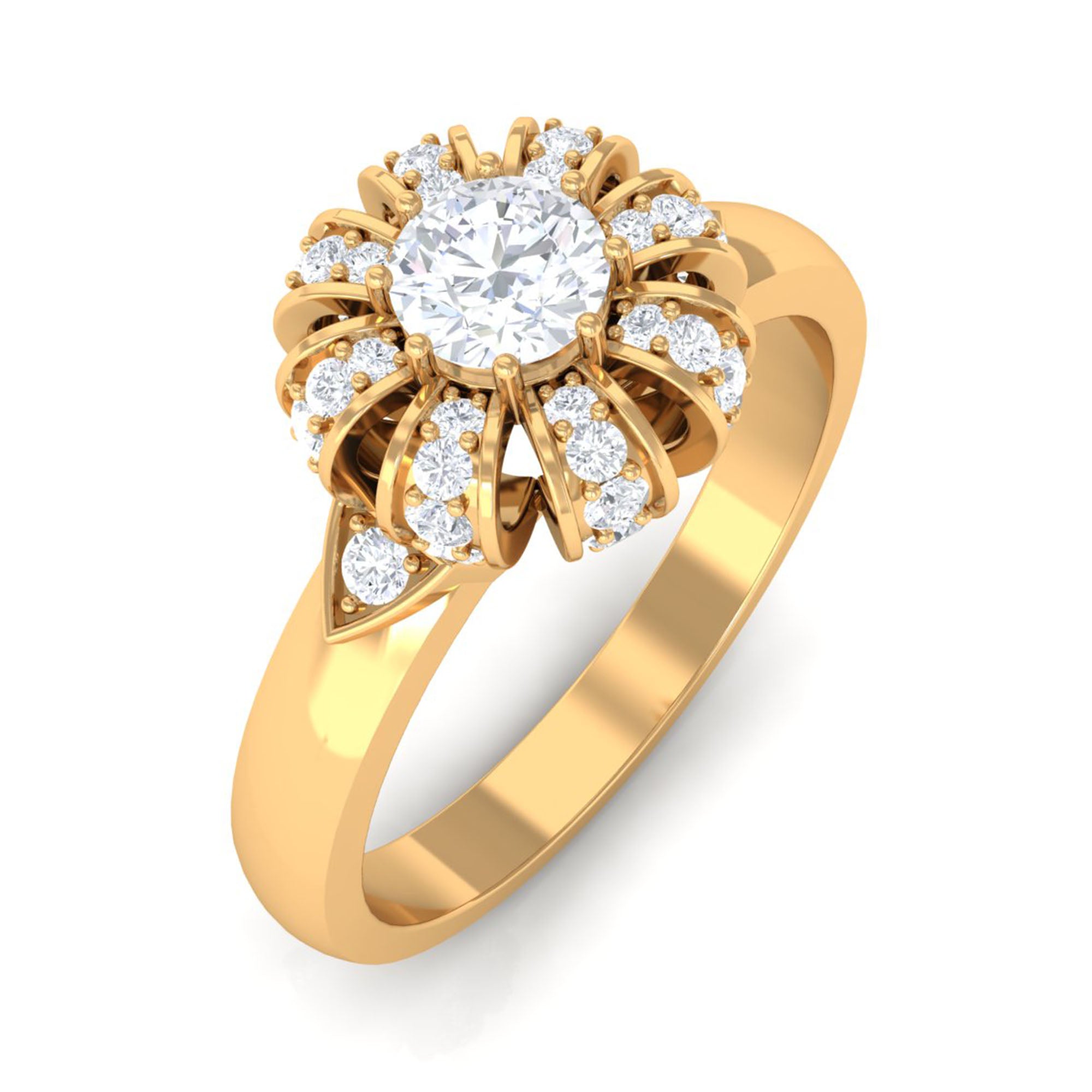 Classic Zircon Floral Engagement Ring AAAA - Rosec Jewels