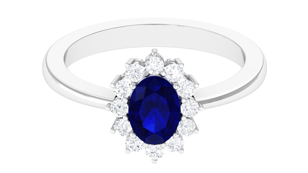 1.50 CT Oval Cut Blue Sapphire Princess Diana Inspired Engagement Ring with Diamond Accent Blue Sapphire - ( AAA ) - Quality - Rosec Jewels