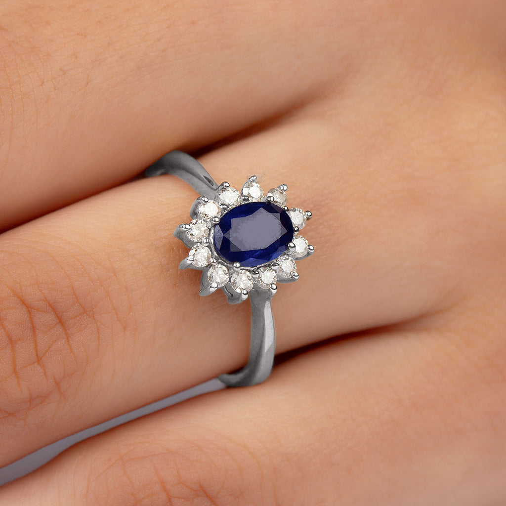 1.50 CT Oval Cut Blue Sapphire Princess Diana Inspired Engagement Ring with Diamond Accent Blue Sapphire - ( AAA ) - Quality - Rosec Jewels