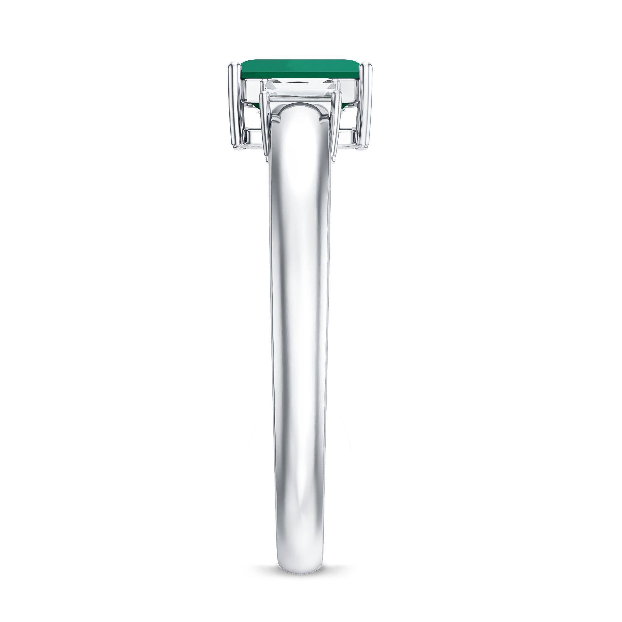 Rosec Jewels-Emerald Cut Emerald and Diamond 3 Stone Promise Ring for Her