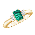 Rosec Jewels-Emerald Cut Emerald and Diamond 3 Stone Promise Ring for Her