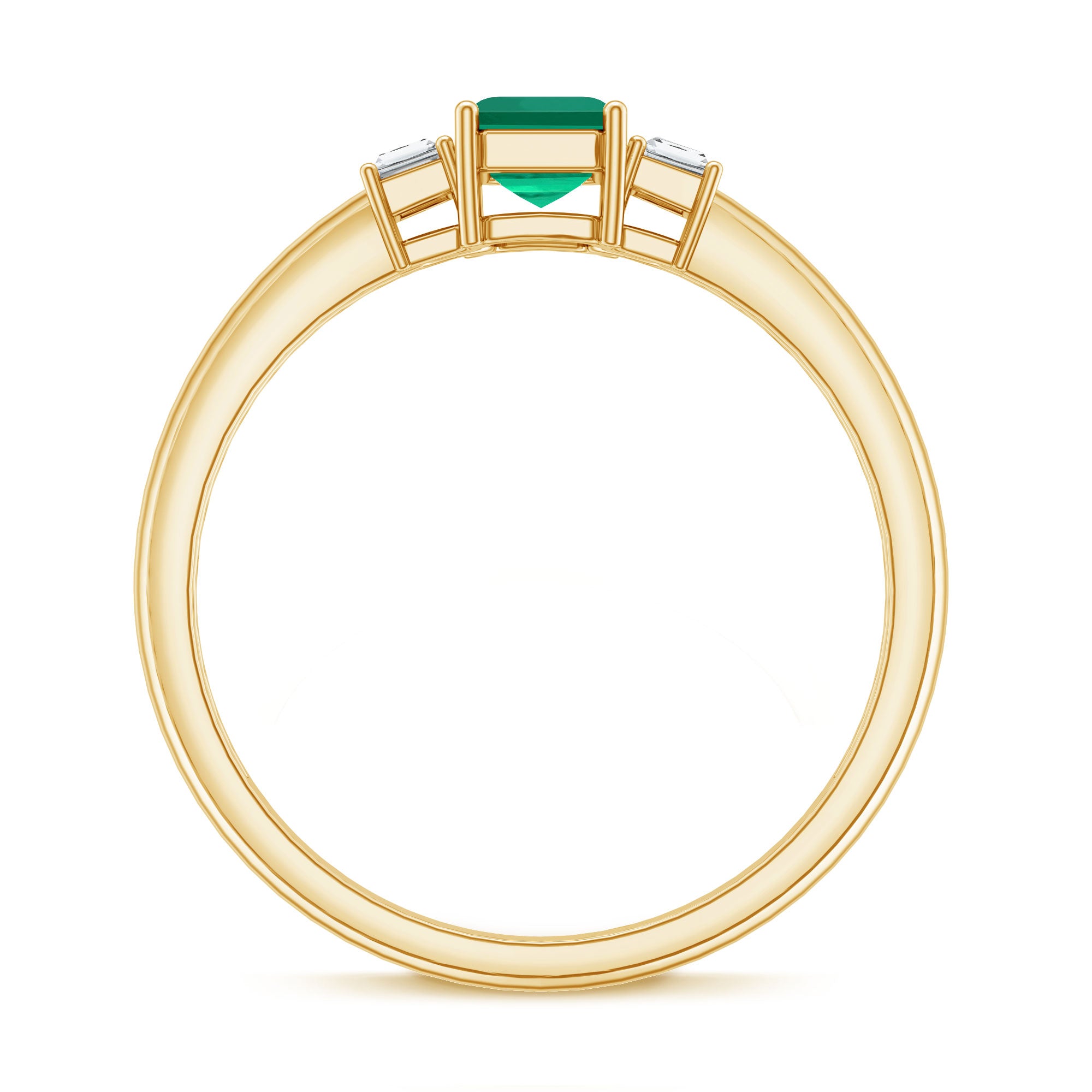 Rosec Jewels-Emerald Cut Emerald and Diamond 3 Stone Promise Ring for Her