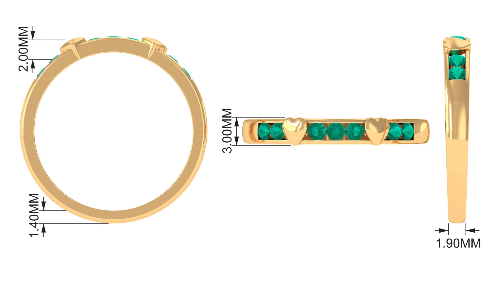 Rosec Jewels-Natural Emerald Heart Eternity Ring in Channel Setting