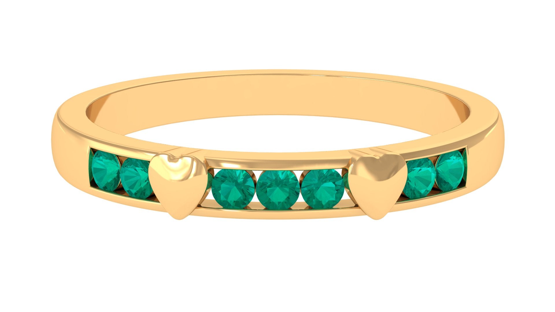 1/4 CT Channel Set Emerald and Gold Heart Stackable Ring for Women Emerald - ( AAA ) - Quality - Rosec Jewels