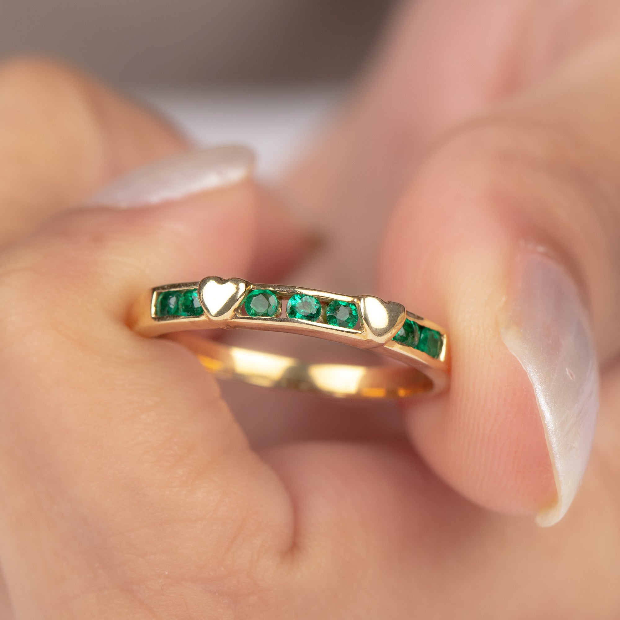 1/4 CT Channel Set Emerald and Gold Heart Stackable Ring for Women Emerald - ( AAA ) - Quality - Rosec Jewels