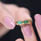 Princess Cut Emerald Band Ring in Channel Setting Emerald - ( AAA ) - Quality - Rosec Jewels