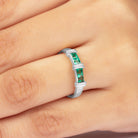 Princess Cut Emerald Band Ring in Channel Setting Emerald - ( AAA ) - Quality - Rosec Jewels