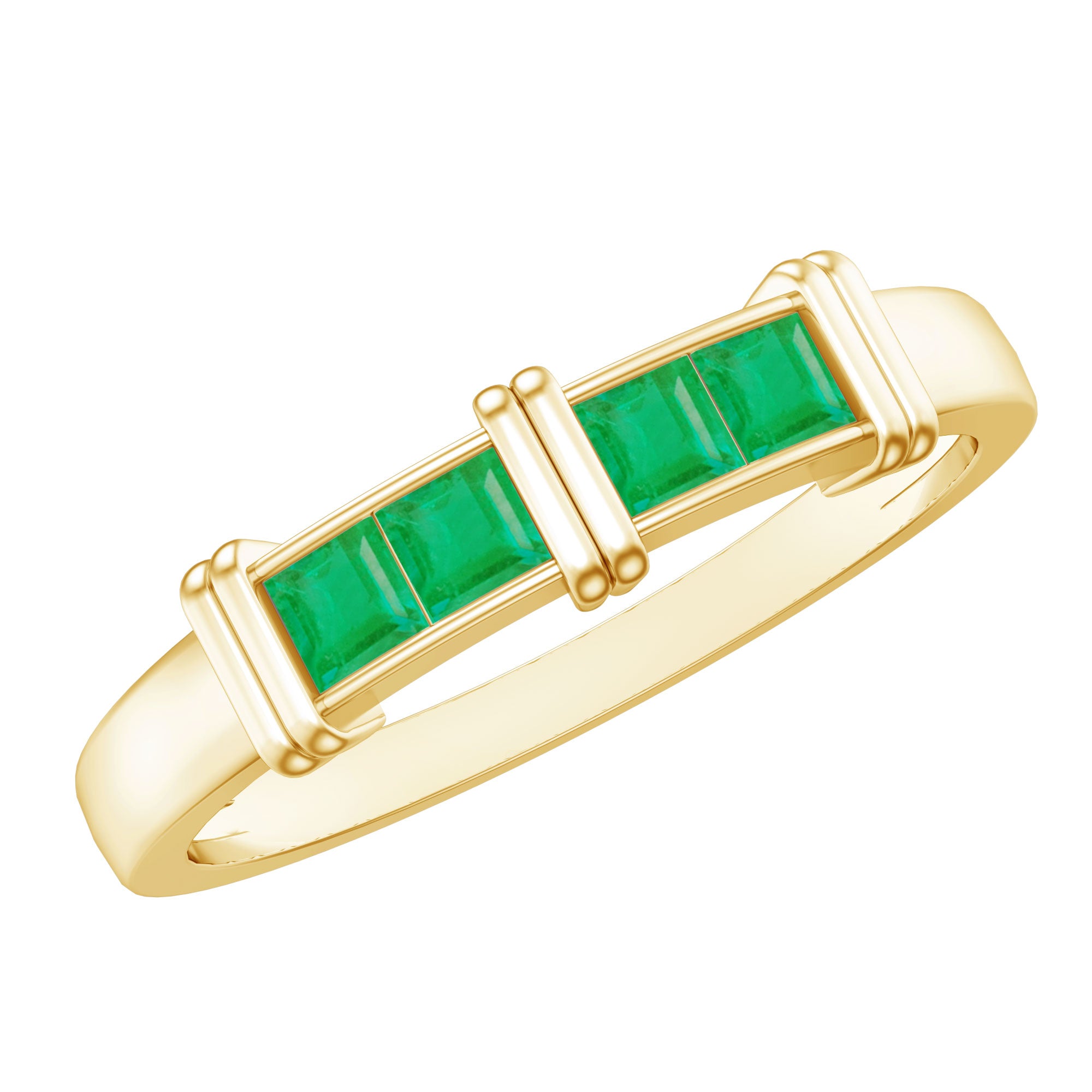 Rosec Jewels-Princess Cut Real Emerald Band Ring in Channel Setting