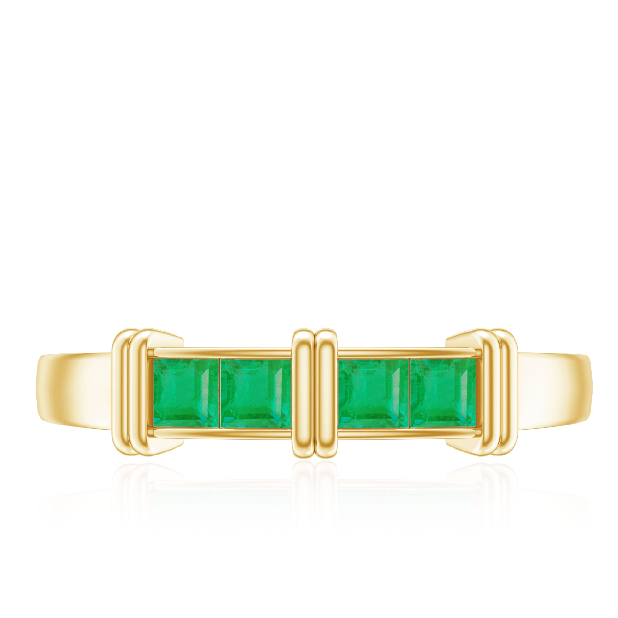 Rosec Jewels-Princess Cut Real Emerald Band Ring in Channel Setting
