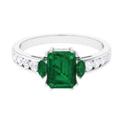 Created Emerald Cocktail Engagement Ring with Diamond Side Stones Lab Created Emerald - ( AAAA ) - Quality - Rosec Jewels