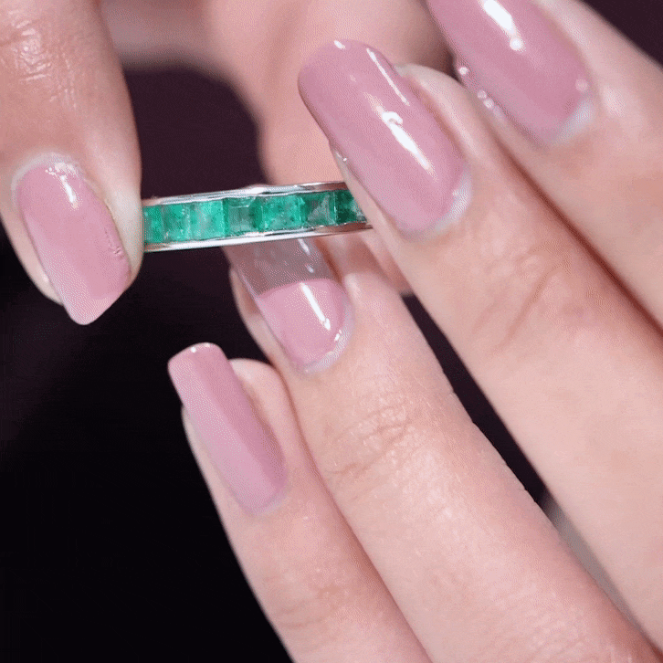 Princess Cut Lab Created Emerald Eternity Band in Channel Setting AAAA - Rosec Jewels