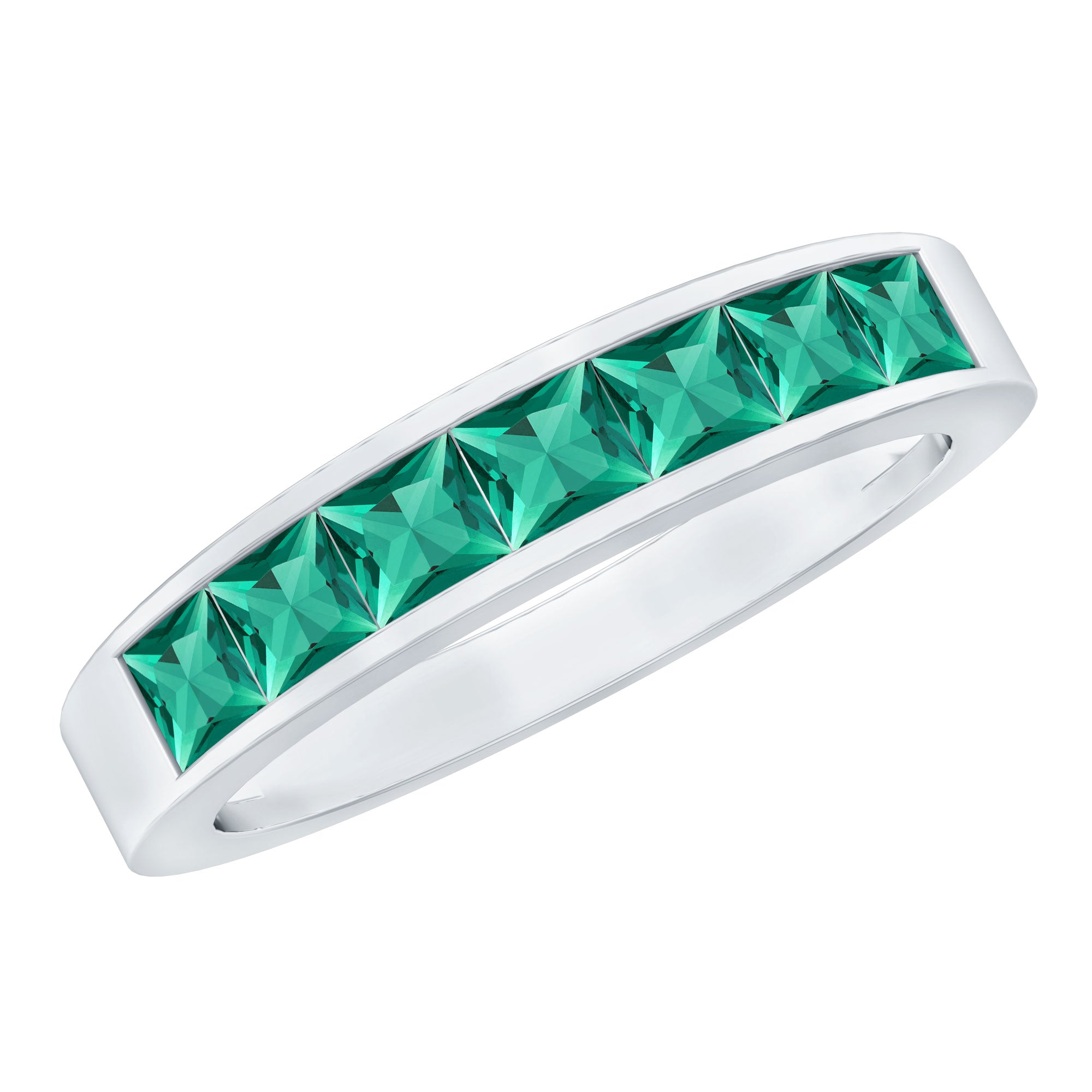 Princess Cut Lab Created Emerald Eternity Band in Channel Setting AAAA - Rosec Jewels