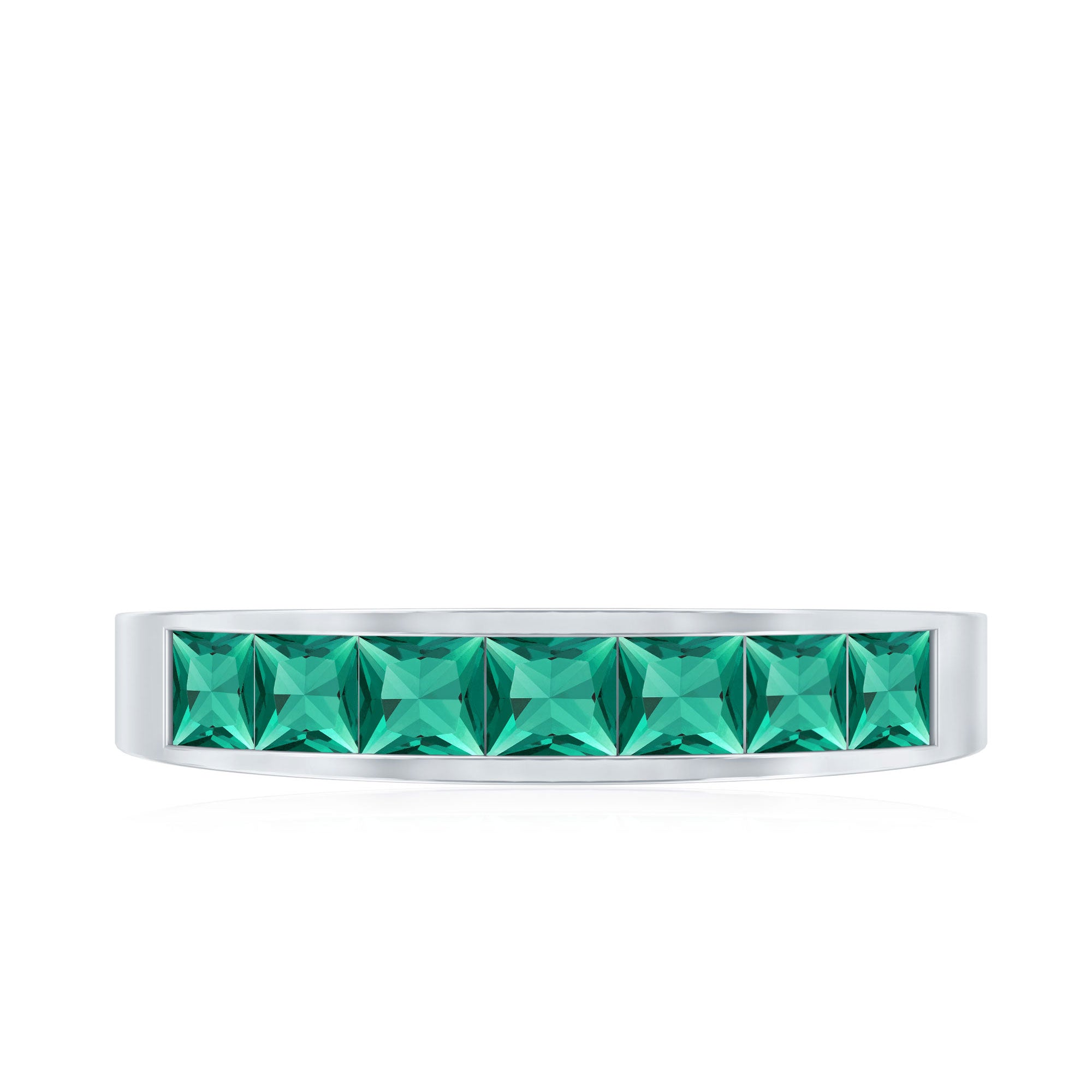 Princess Cut Lab Created Emerald Eternity Band in Channel Setting AAAA - Rosec Jewels