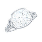 Cushion Cut Moissanite Solitaire Celtic Knot Ring in Bezel Setting D-VS1 - Rosec Jewels