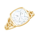 Cushion Cut Moissanite Solitaire Celtic Knot Ring in Bezel Setting D-VS1 - Rosec Jewels