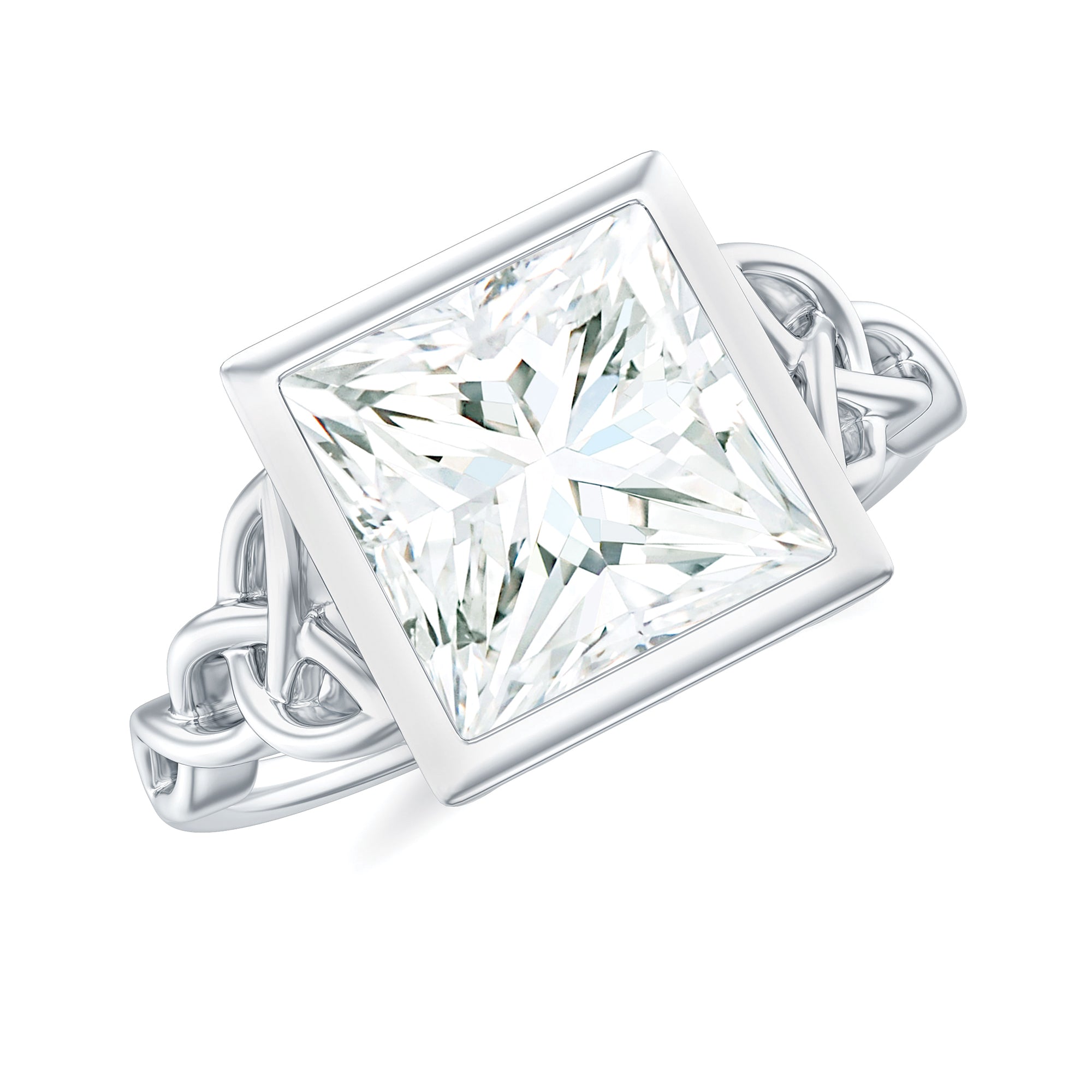 Princess Cut Moissanite Celtic Engagement Ring in Bezel Setting D-VS1 - Rosec Jewels