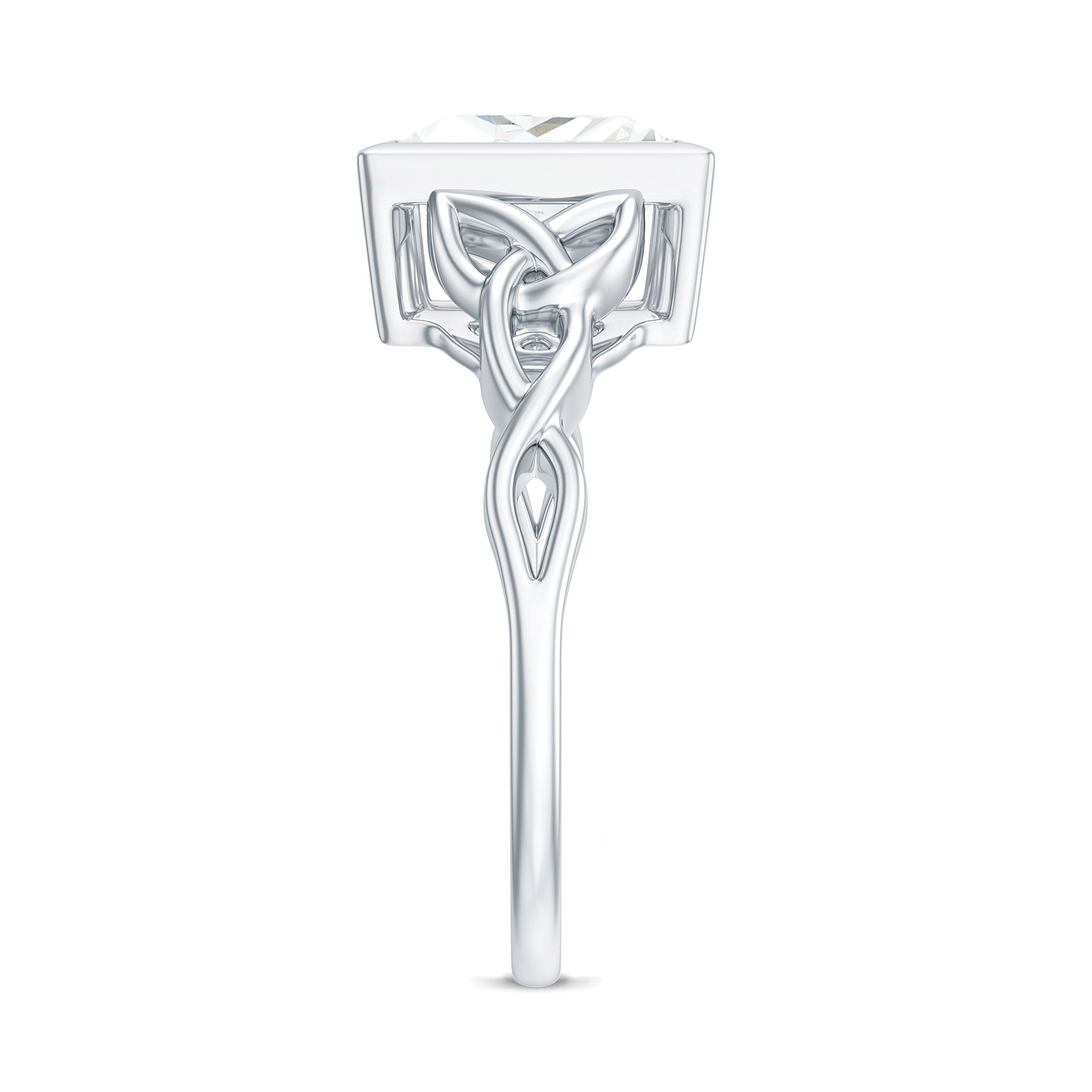 Princess Cut Moissanite Celtic Engagement Ring in Bezel Setting D-VS1 - Rosec Jewels