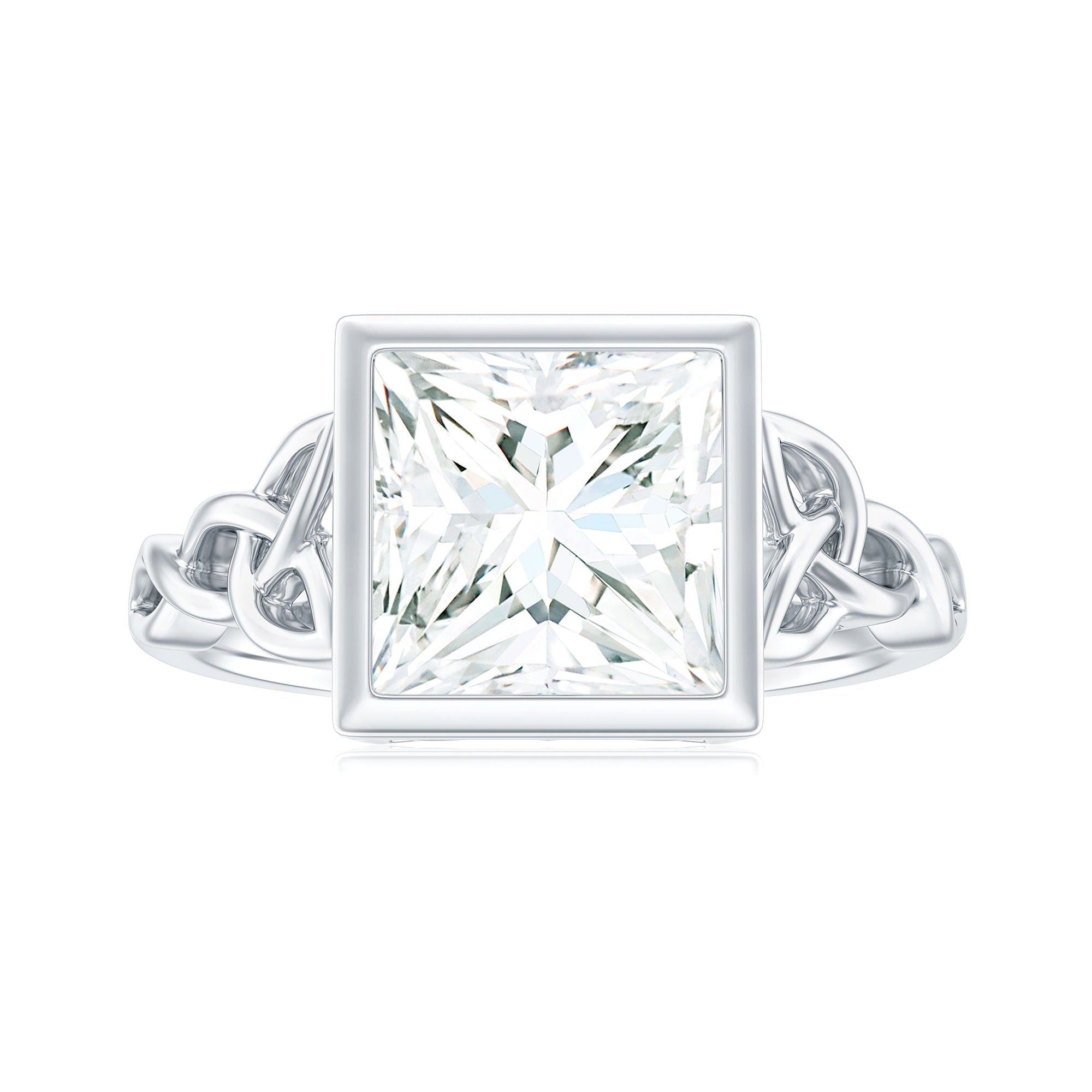 Princess Cut Moissanite Celtic Engagement Ring in Bezel Setting D-VS1 - Rosec Jewels