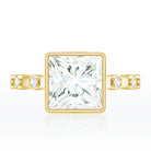 Bezel Set Moissanite Princess Cut Engagement Ring with Spaced Accent D-VS1 - Rosec Jewels