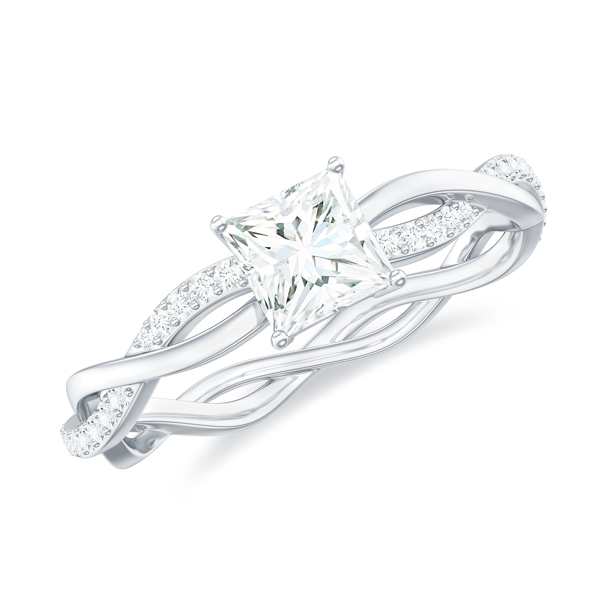 Princess Cut Moissanite Solitaire Braided Promise Ring Moissanite - ( D-VS1 ) - Color and Clarity - Rosec Jewels