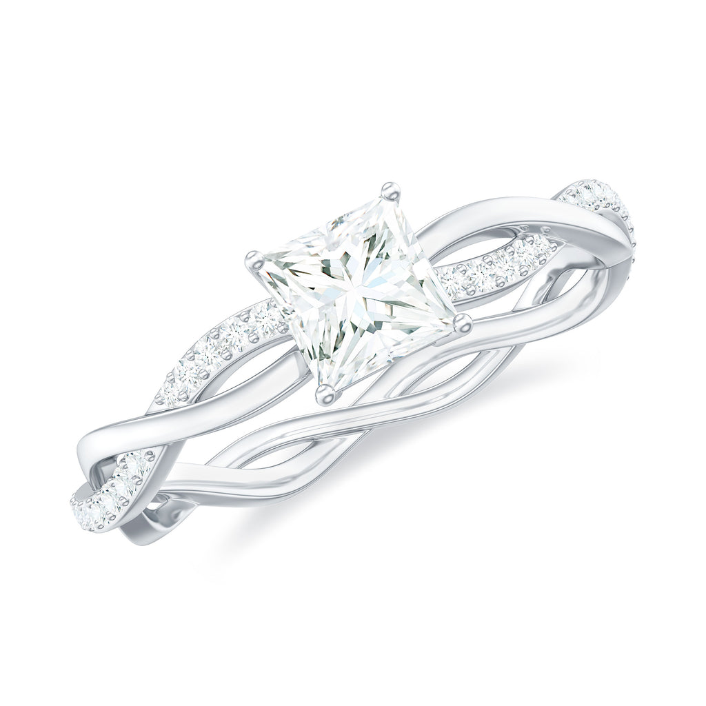 Princess Cut Moissanite Solitaire Braided Promise Ring Moissanite - ( D-VS1 ) - Color and Clarity - Rosec Jewels