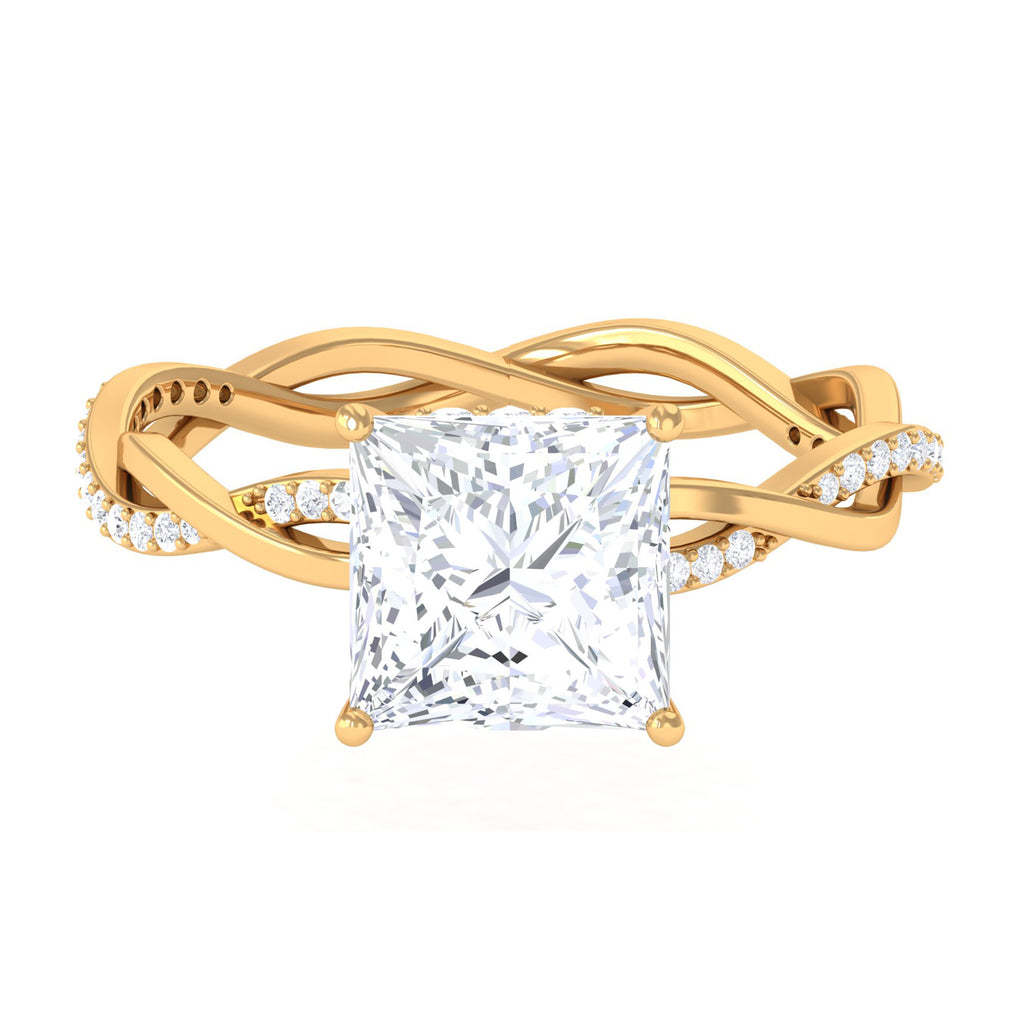 Princess Cut Moissanite Solitaire Ring with Braided Shank Moissanite - ( D-VS1 ) - Color and Clarity - Rosec Jewels