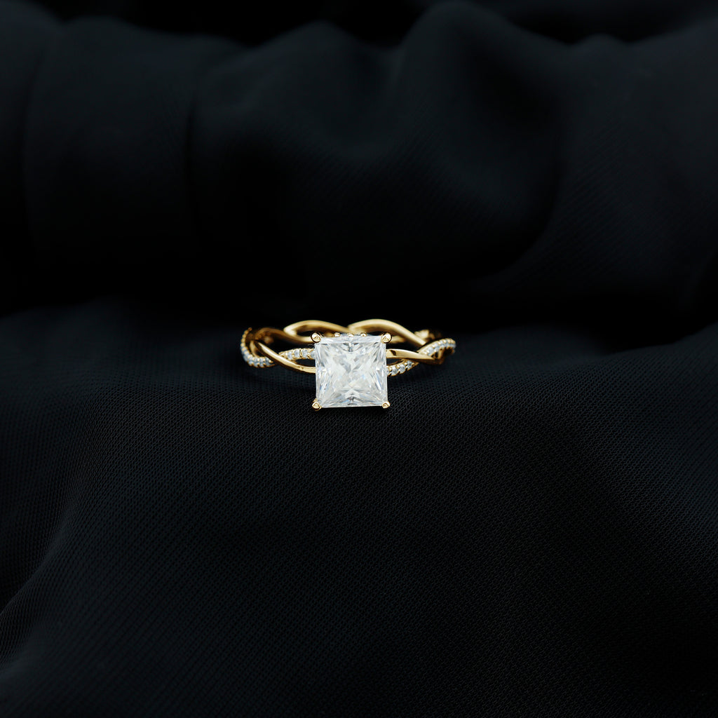 Rosec Jewels - Princess Cut Moissanite Solitaire Ring with Braided Shank
