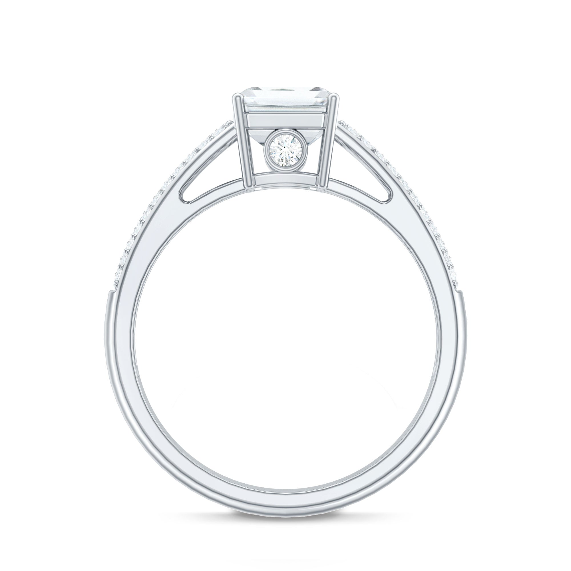 Emerald Cut Moissanite Side Stone Engagement Ring D-VS1 - Rosec Jewels