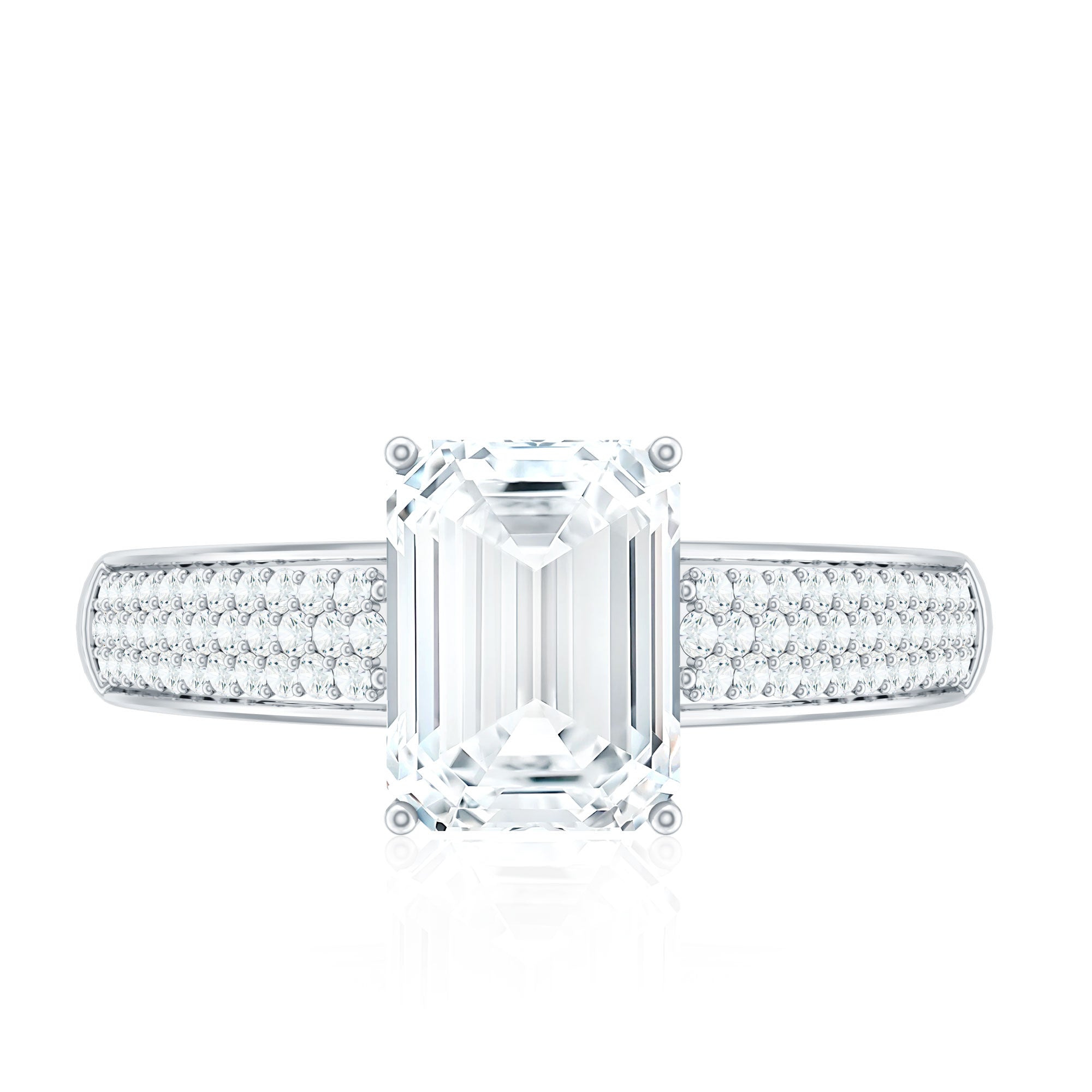 Emerald Cut Moissanite Side Stone Engagement Ring D-VS1 - Rosec Jewels
