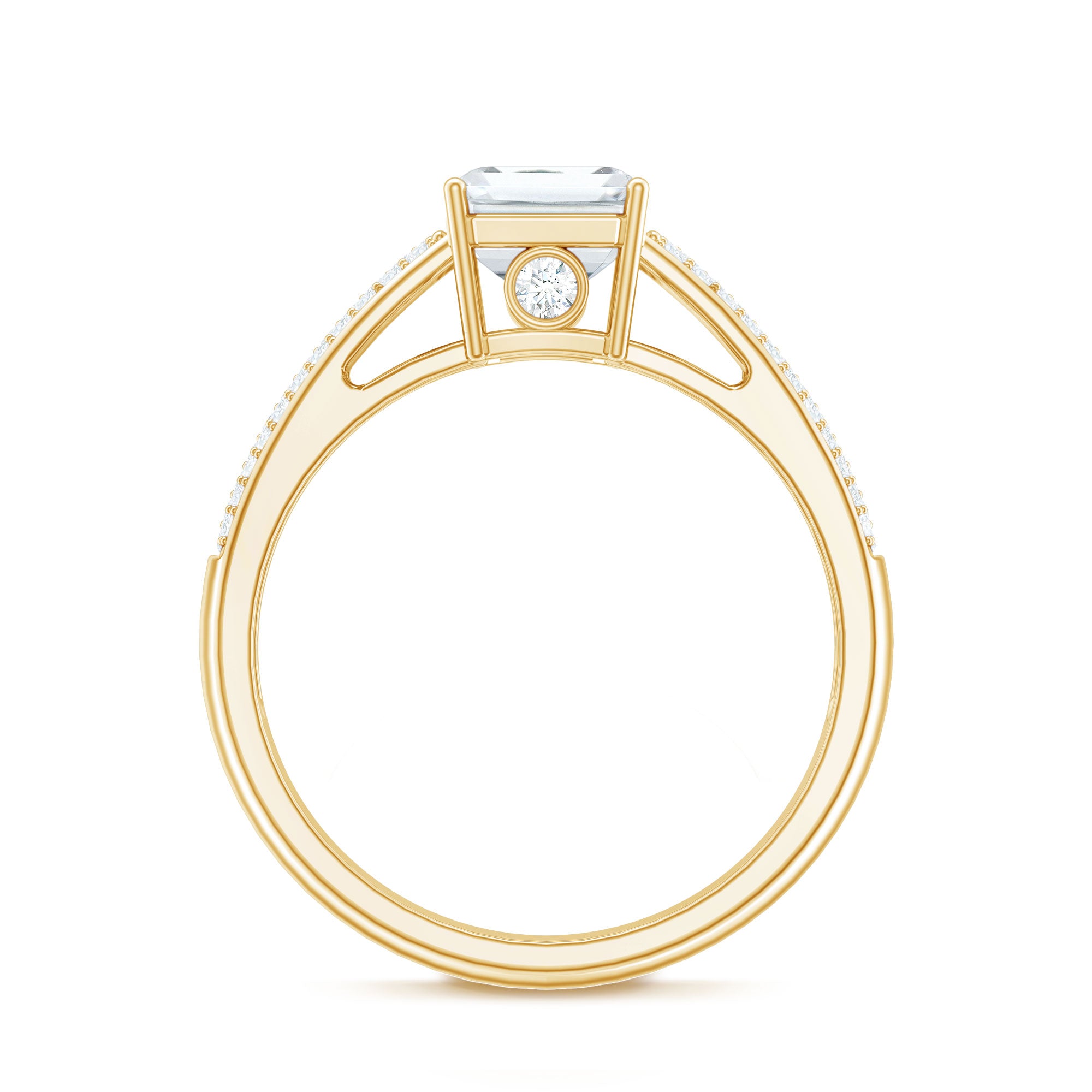 Emerald Cut Moissanite Side Stone Engagement Ring D-VS1 - Rosec Jewels
