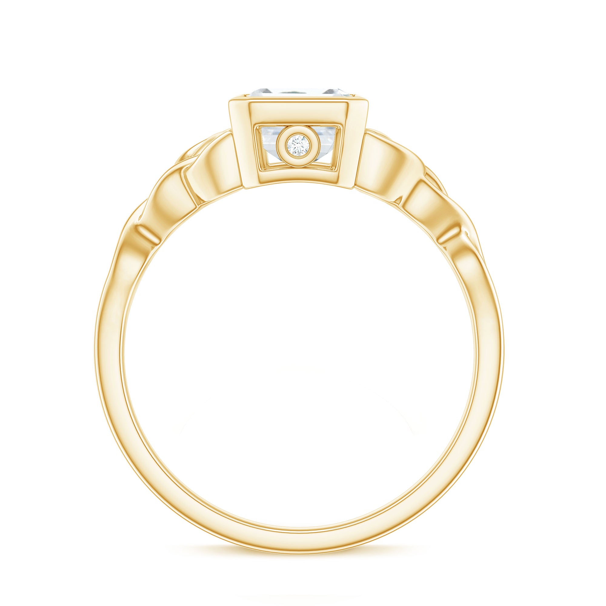 Rosec Jewels-Bezel Set Emerald Cut Moissanite Celtic Engagement Ring