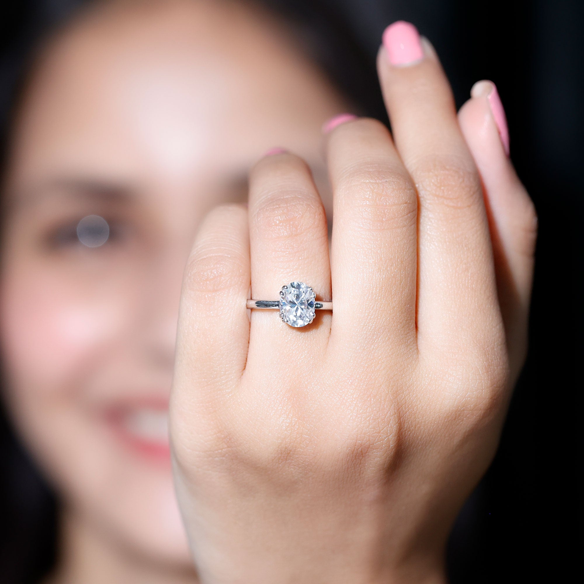 Certified 2 CT Moissanite Oval Cut Engagement Ring D-VS1 - Rosec Jewels