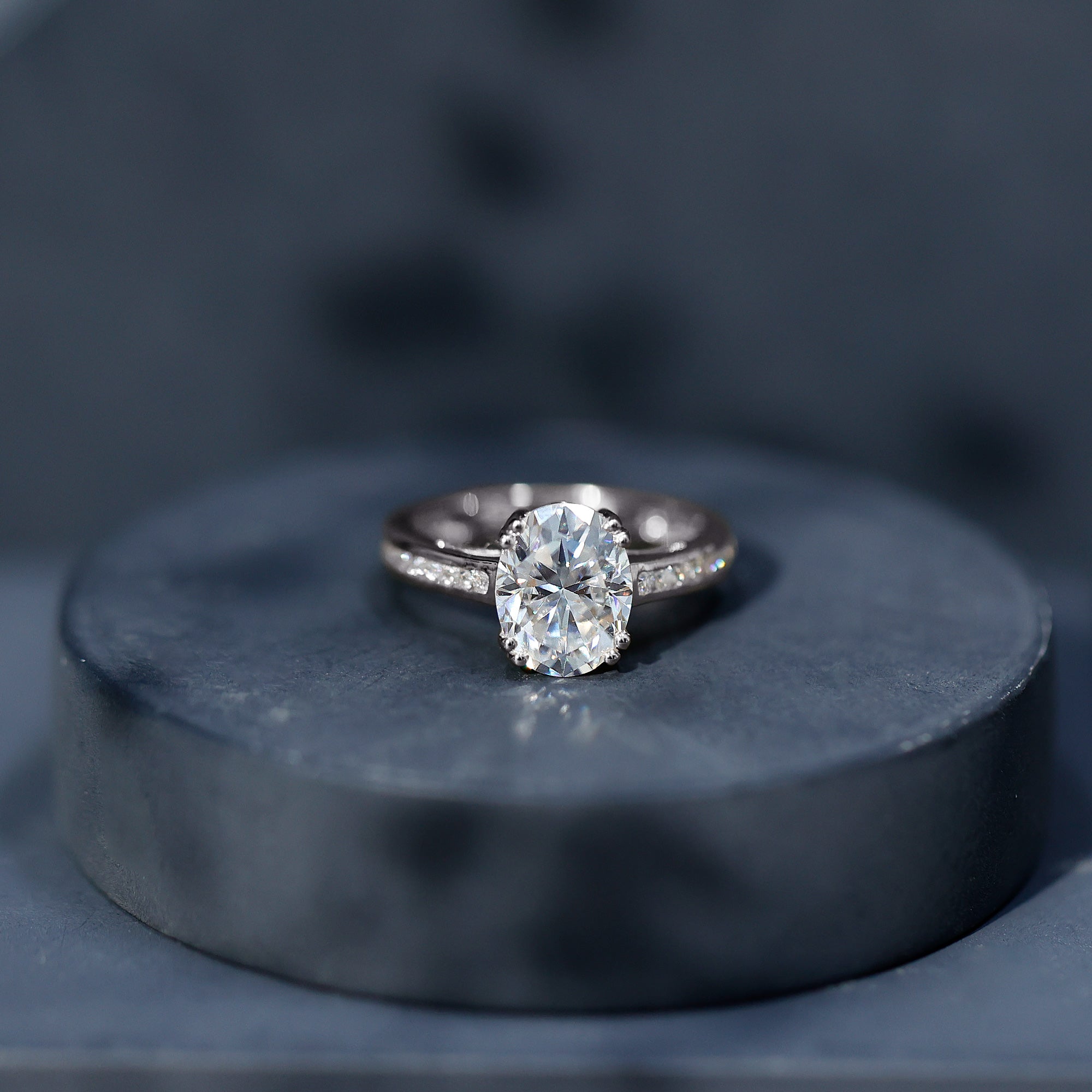 Rosec Jewels-Certified Moissanite Oblong Engagement Ring in Double Prong Setting
