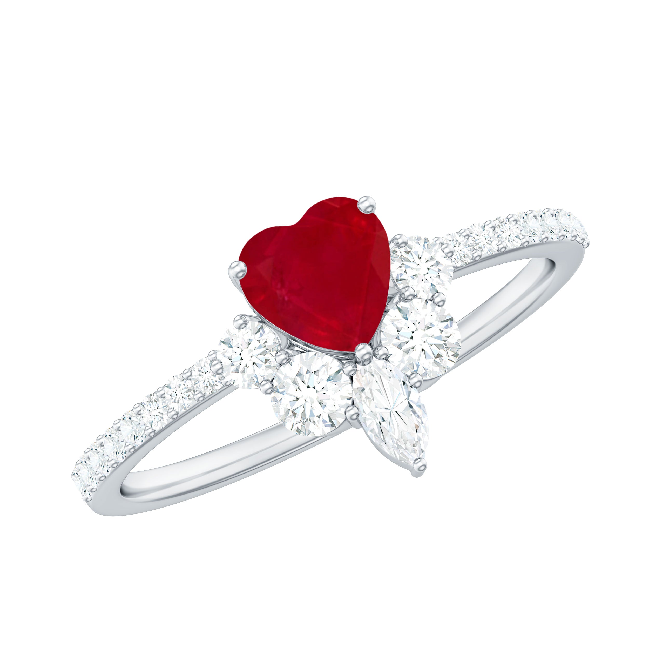 Rosec Jewels-Natural 0.6 Carat Ruby Heart Promise Ring with Diamond for Women