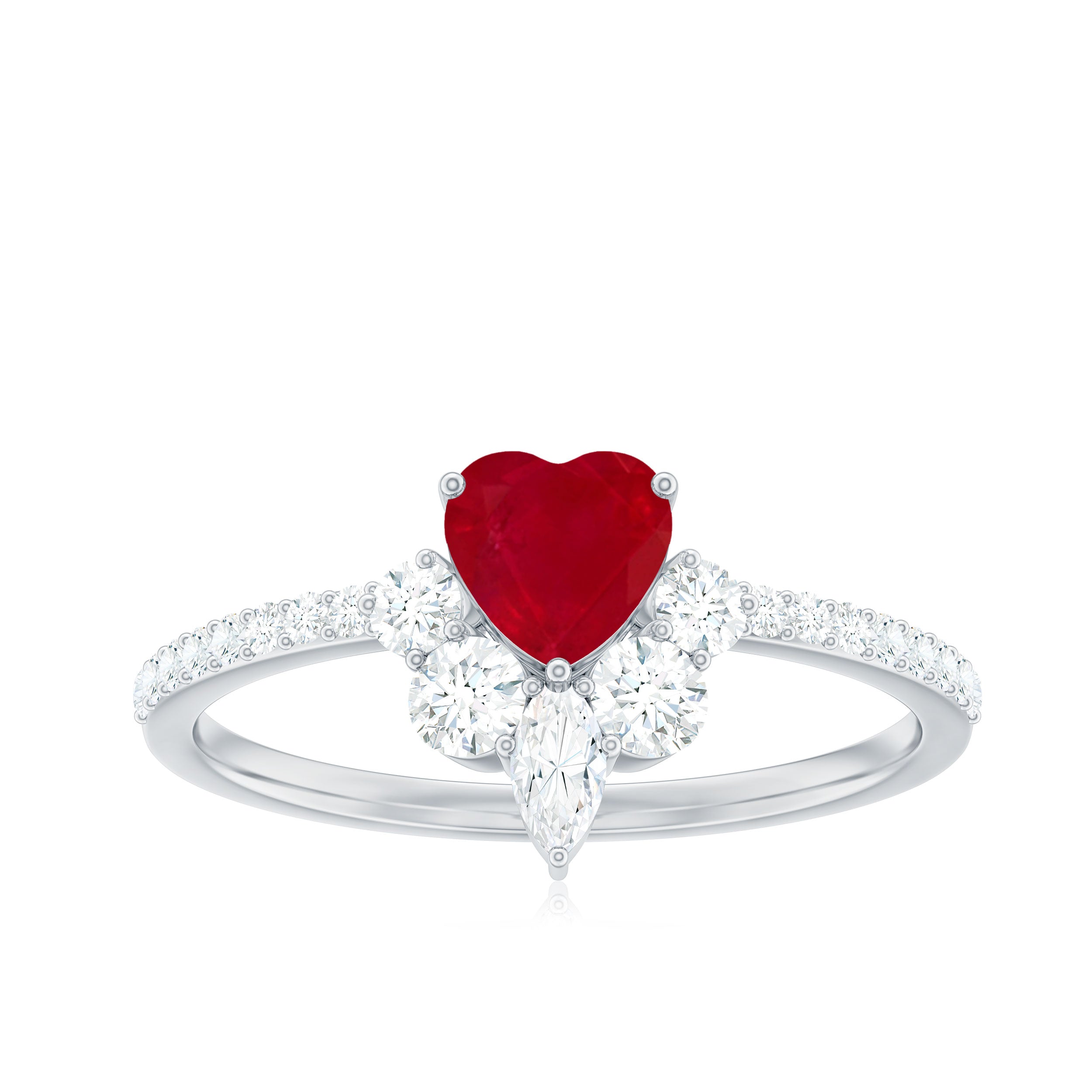 Rosec Jewels-Natural 0.6 Carat Ruby Heart Promise Ring with Diamond for Women