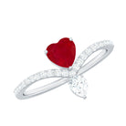 Rosec Jewels-Natural 0.6 Carat Ruby Heart Promise Ring with Diamond Chevron Shank