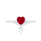 Rosec Jewels-Natural 0.6 Carat Ruby Heart Promise Ring with Diamond Chevron Shank
