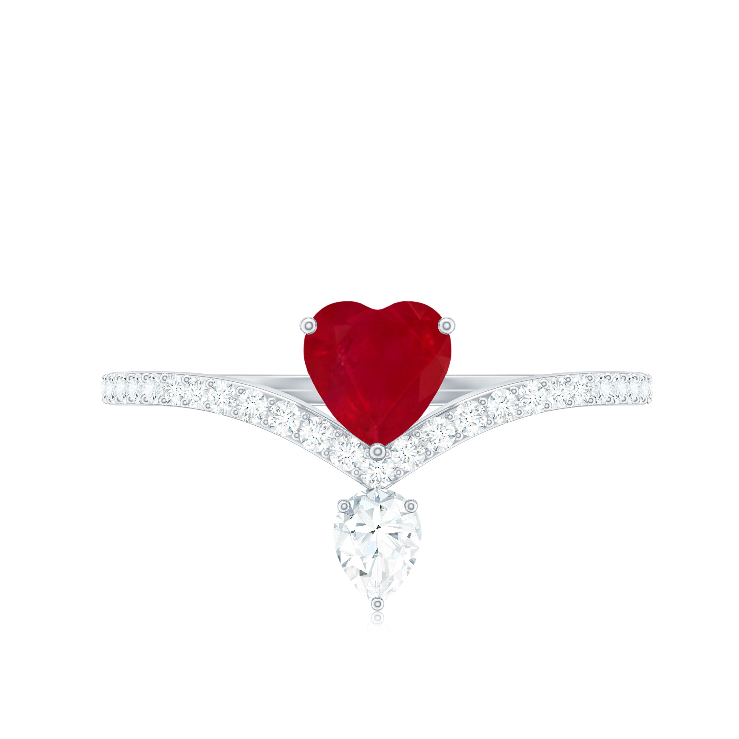 Rosec Jewels-Natural 0.6 Carat Ruby Heart Promise Ring with Diamond Chevron Shank