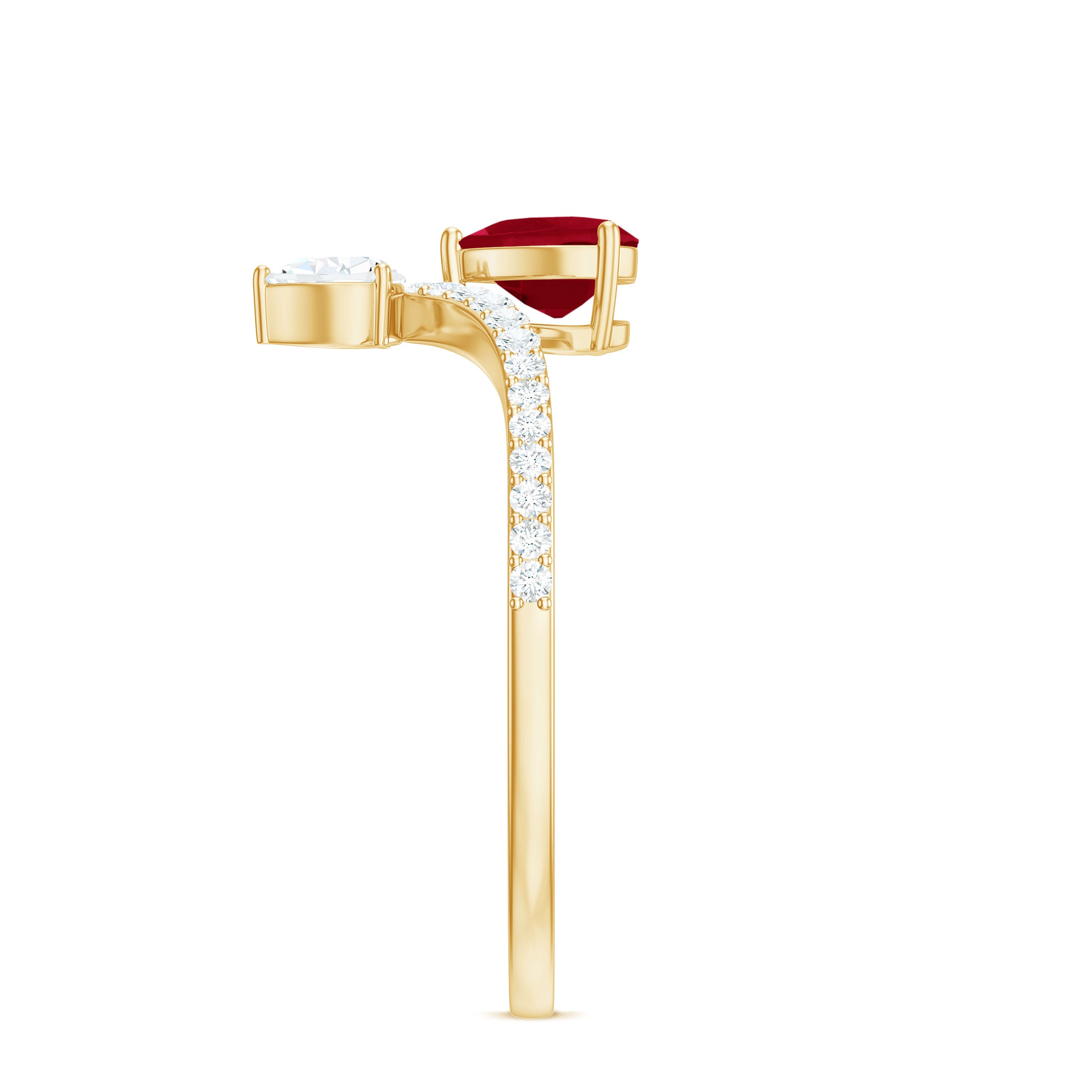 Rosec Jewels-Natural 0.6 Carat Ruby Heart Promise Ring with Diamond Chevron Shank