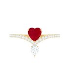 Rosec Jewels-Natural 0.6 Carat Ruby Heart Promise Ring with Diamond Chevron Shank