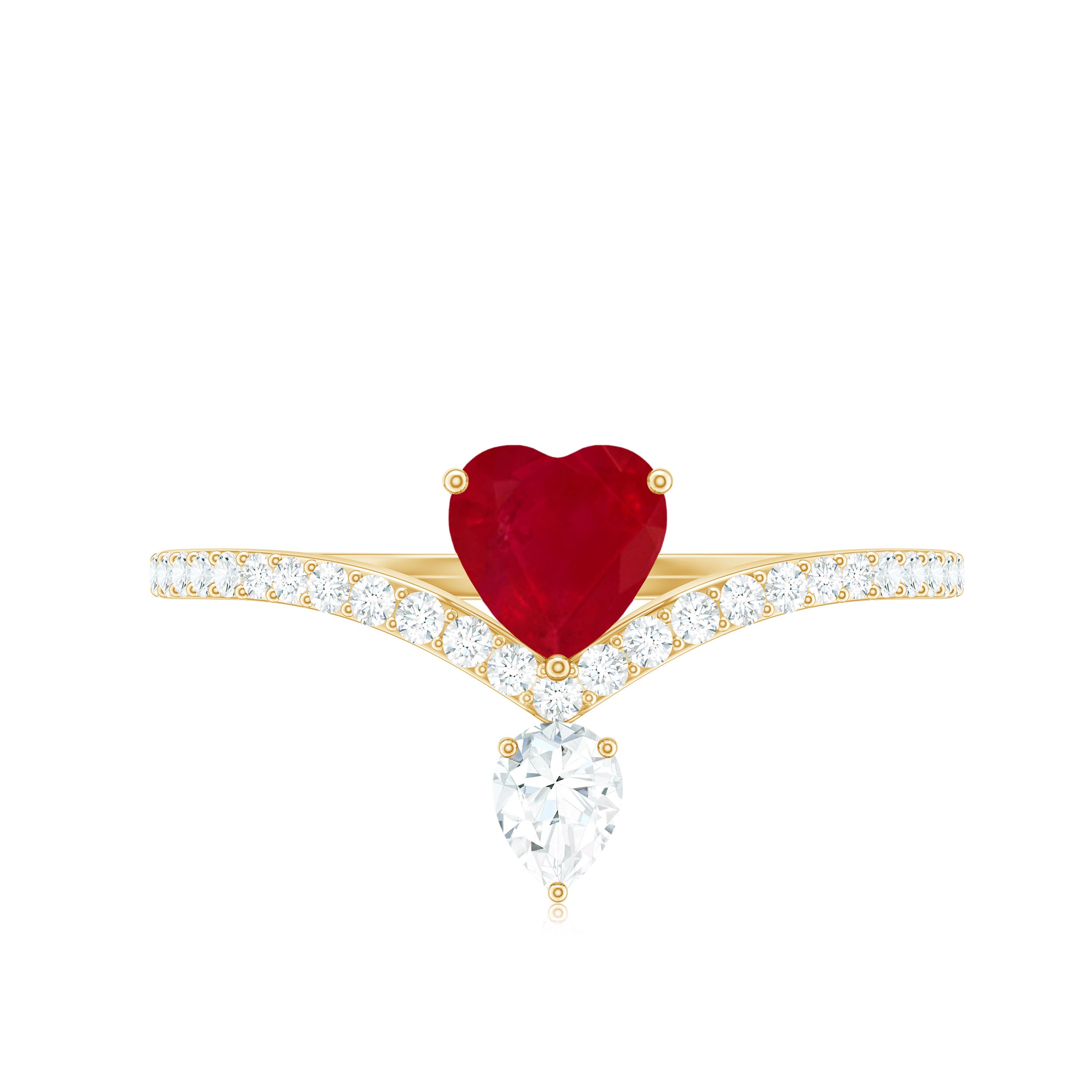 Rosec Jewels-Natural 0.6 Carat Ruby Heart Promise Ring with Diamond Chevron Shank