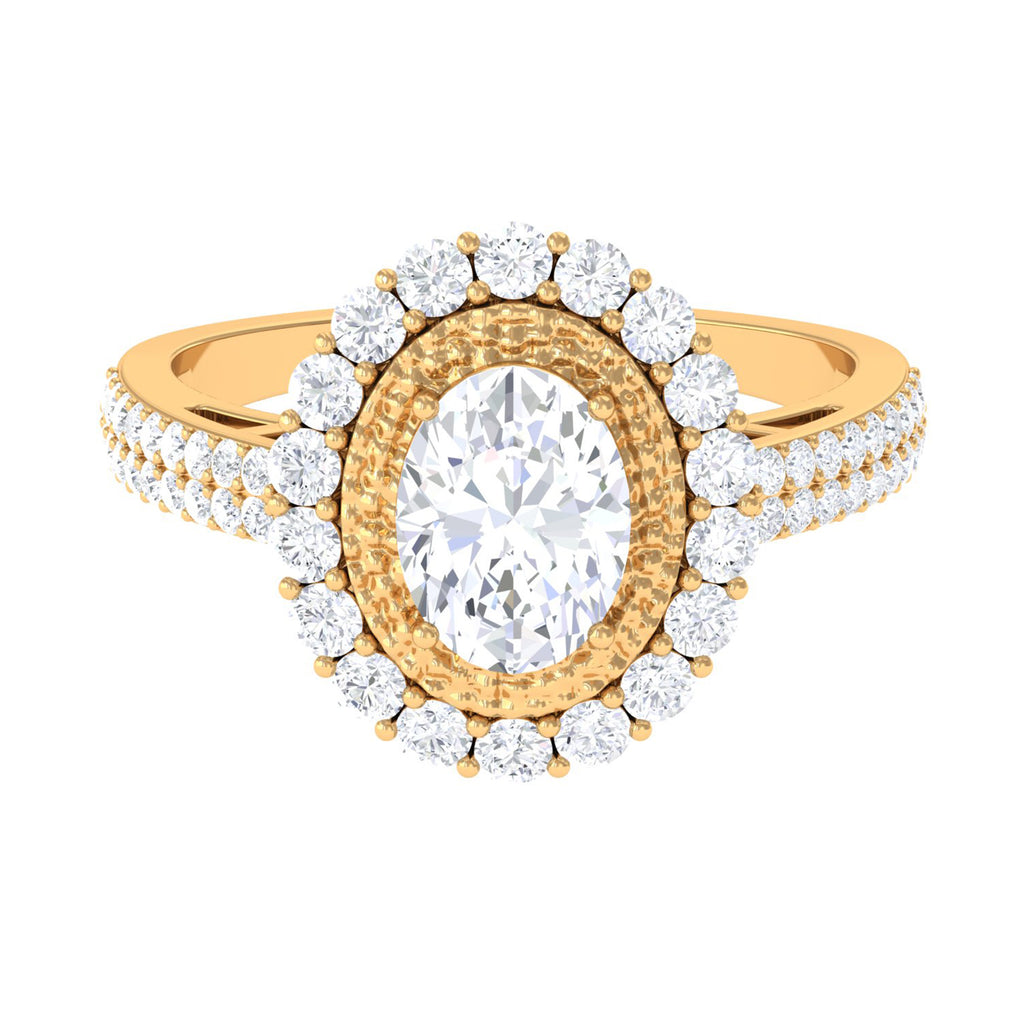 3.25 CT Vintage Inspired Zircon Oval Engagement Ring Zircon - ( AAAA ) - Quality - Rosec Jewels