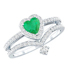 Rosec Jewels-Real Emerald and Diamond Heart Wedding Ring Set with Certificate