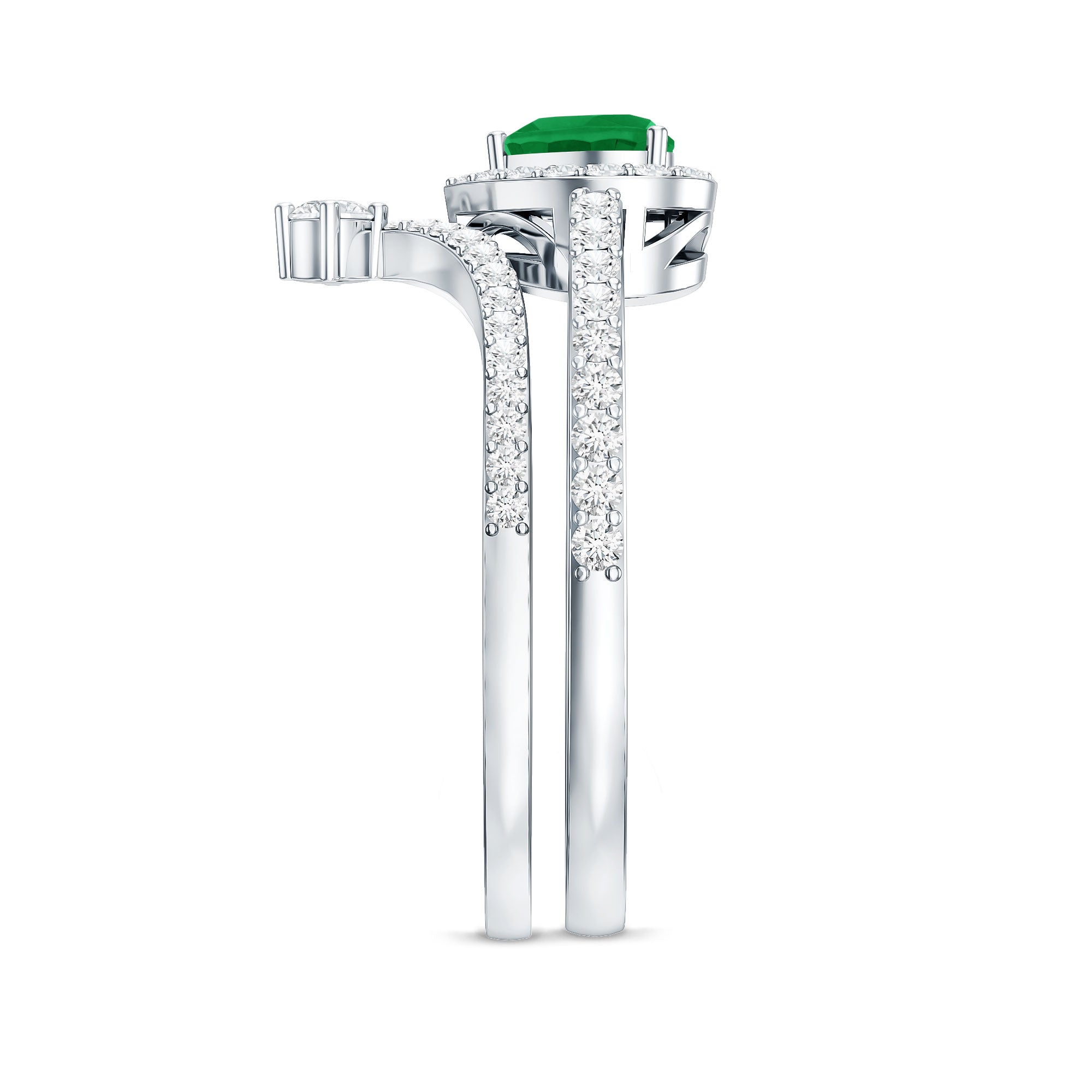 Rosec Jewels-Real Emerald and Diamond Heart Wedding Ring Set with Certificate