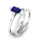 1.25 CT Certified Blue Sapphire Solitaire Ring Set with Diamond Band Blue Sapphire - ( AAA ) - Quality - Rosec Jewels